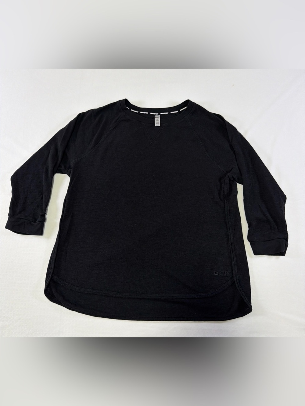 DKNY Sport Ruched 3/4-Sleeve Slub Waffle-Knit Tee Waffle-Knit Tee Black XL